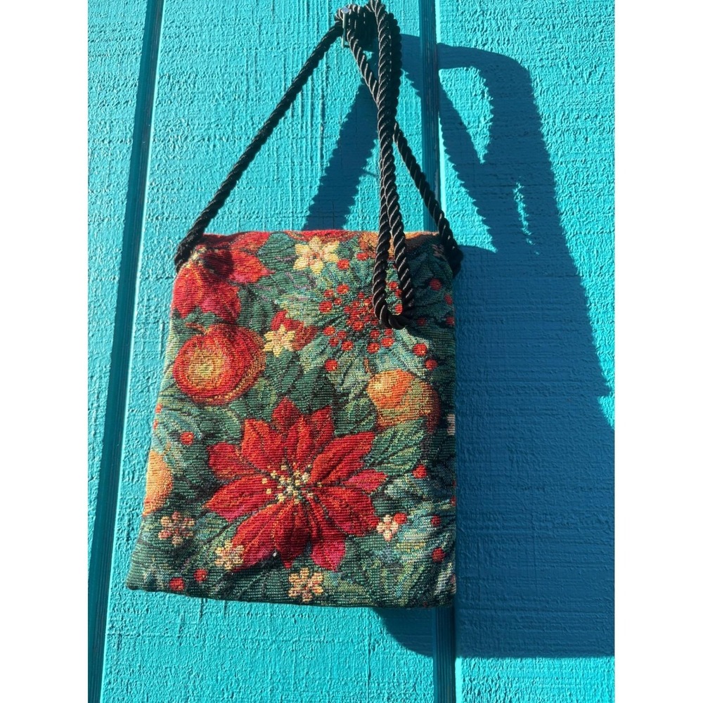 Toby Weston Vintage Tapestry Poinsettia Floral Crossbody Bag Holiday Christmas - Picture 6 of 9